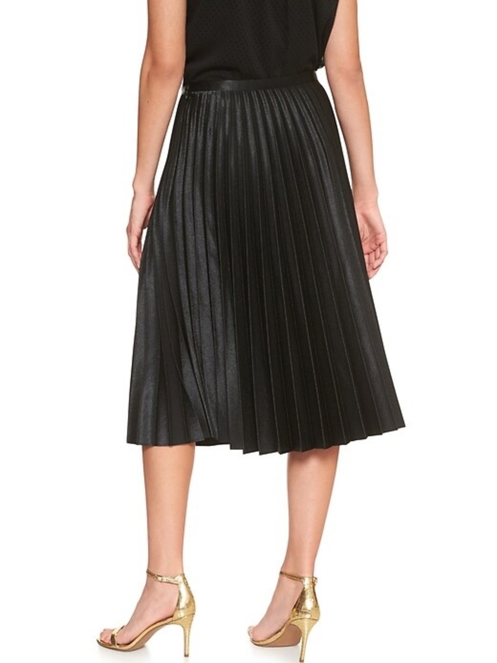 Banana Republic Satin Sheen Pleated Midi Skirt with Laser Cut Hem Whimsigoth - Picture 2 of 6
